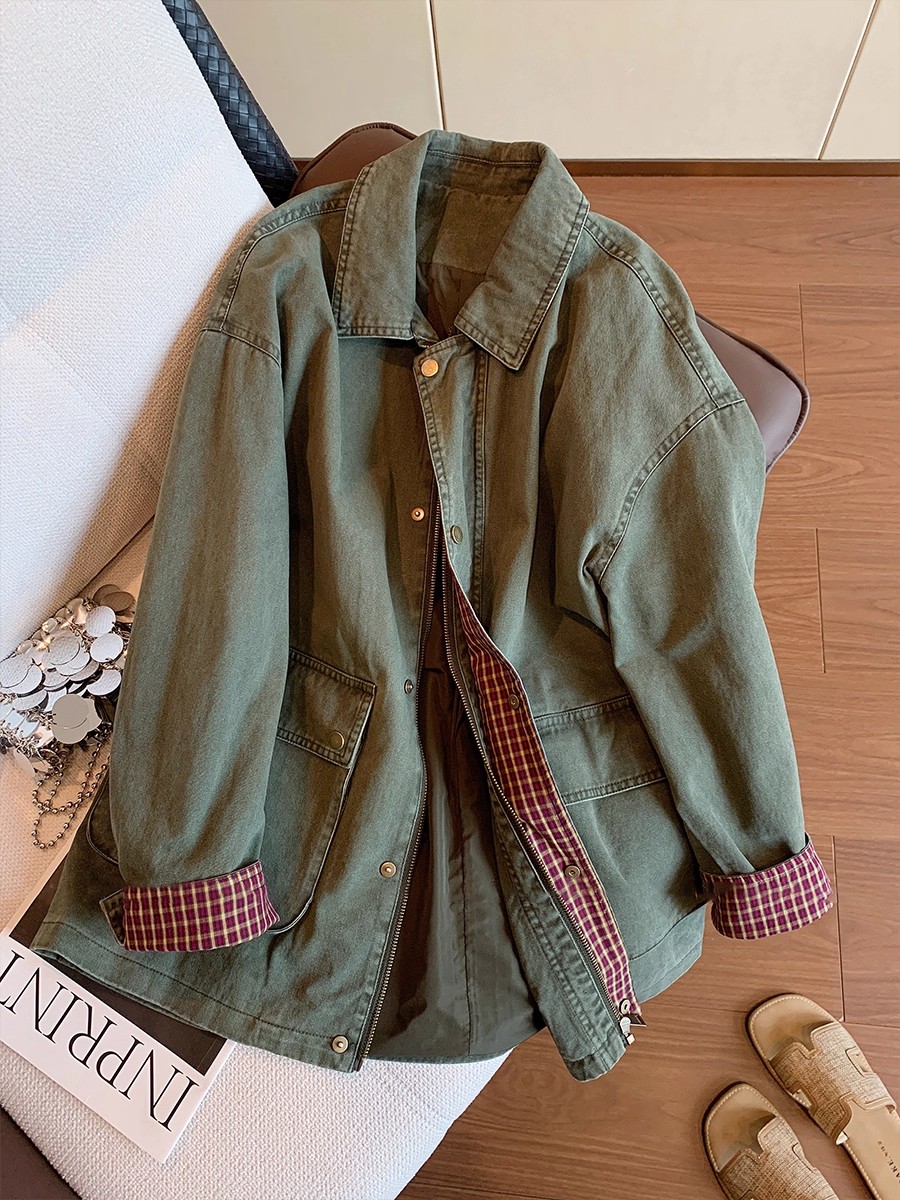 Vintage Army Green Denim Jacke - Down Jacket Packable ulasan dan harga