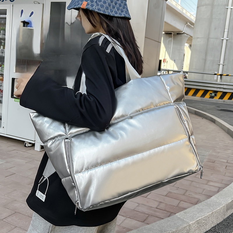 Women Y2k Silver Shoulder Bag  - Down Jacket Packable ulasan dan harga