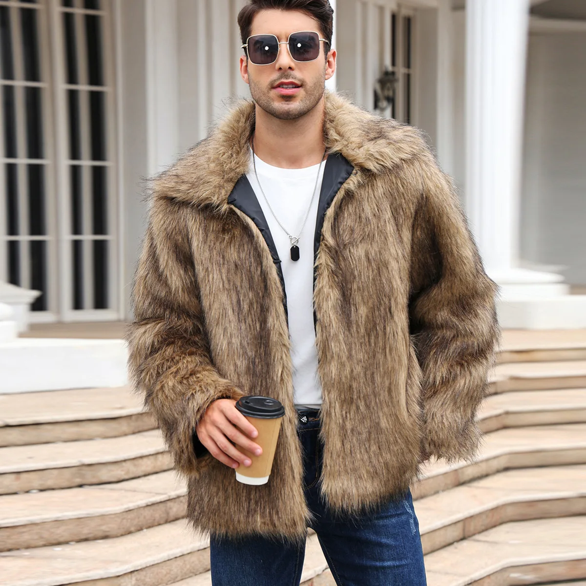 Men Faux Fox Fur Jacket Coat W - Down Jacket Packable ulasan dan harga