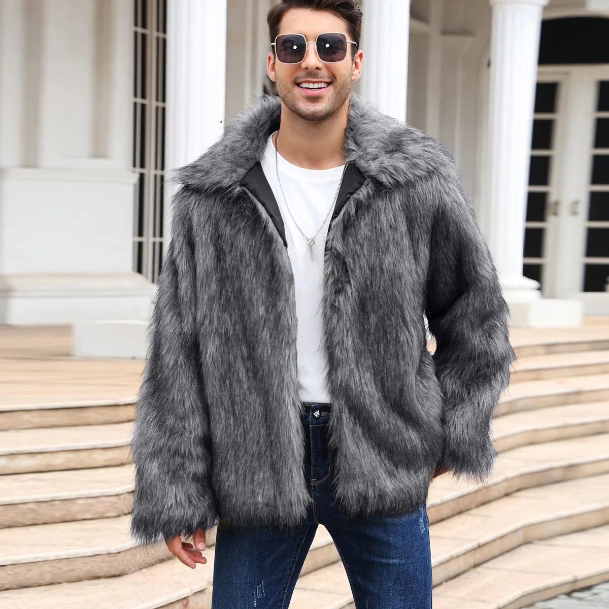 Men Faux Fox Fur Jacket Coat W - Down Jacket Packable ulasan dan harga