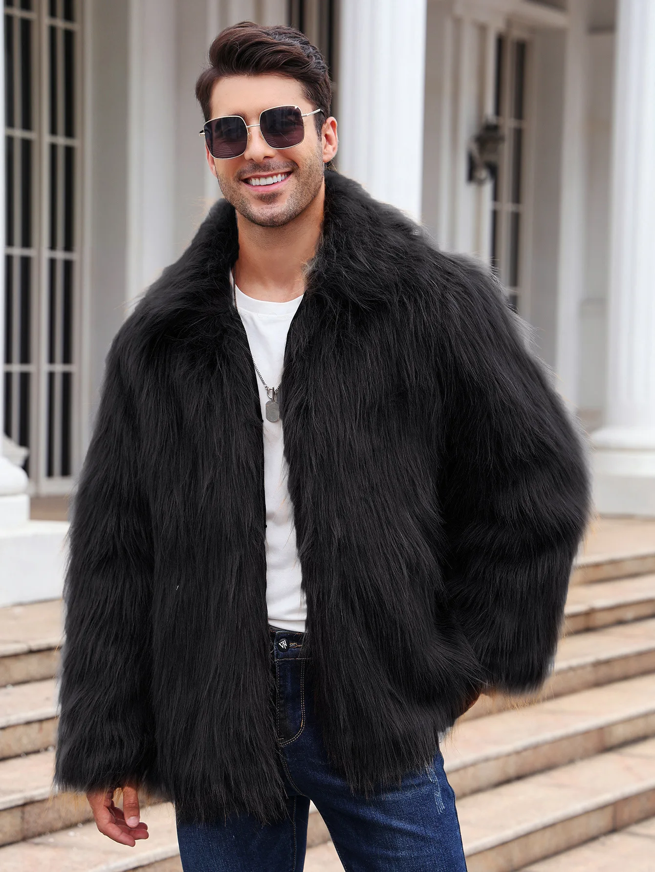Men Faux Fox Fur Jacket Coat W - Down Jacket Packable ulasan dan harga