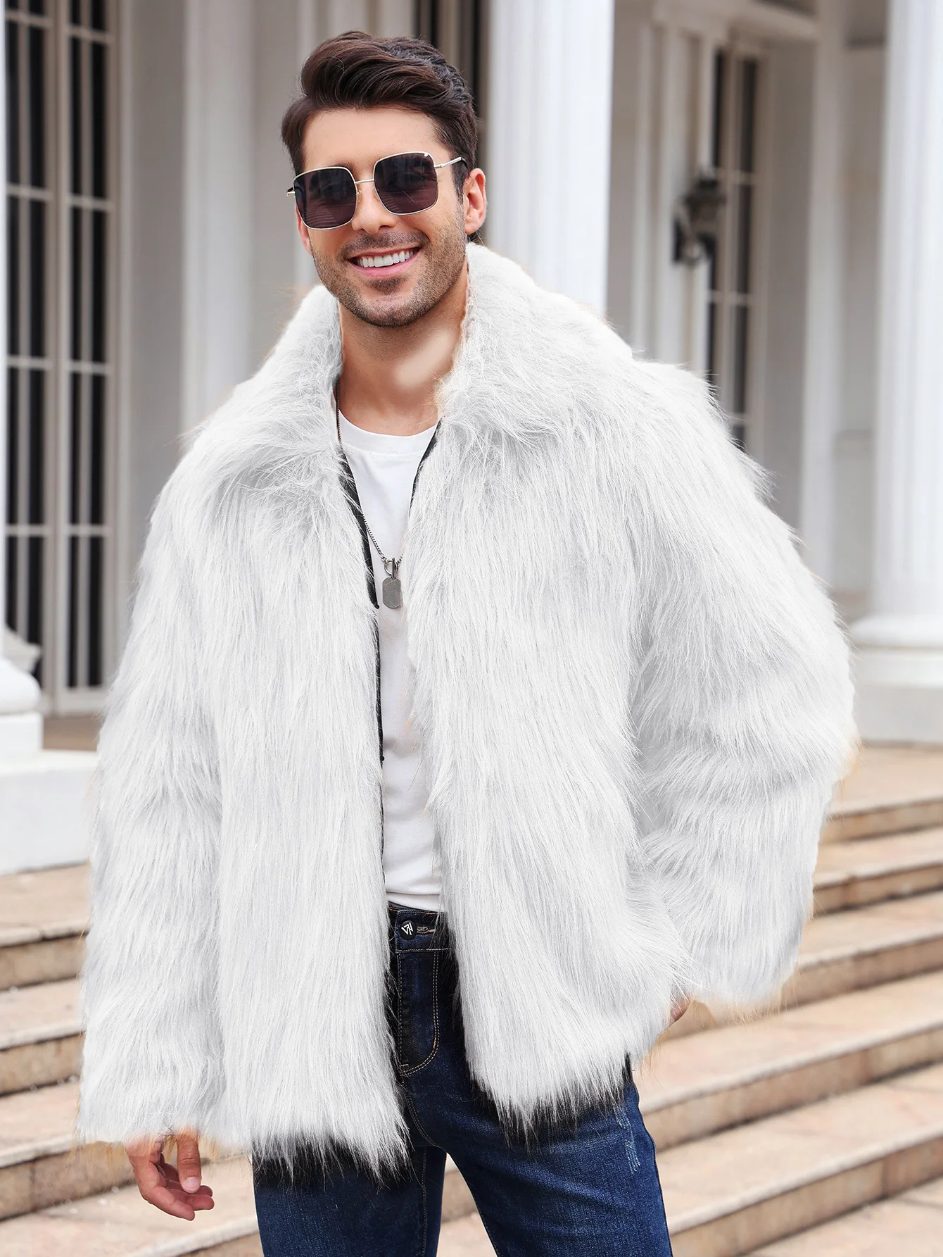 Men Faux Fox Fur Jacket Coat W - Down Jacket Packable ulasan dan harga
